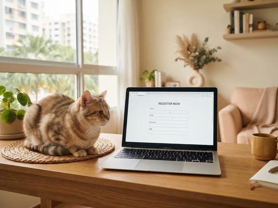 Registering a cat microchip on a laptop