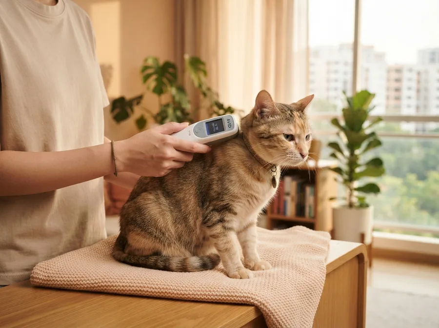 A microchip scanner passing over a cat