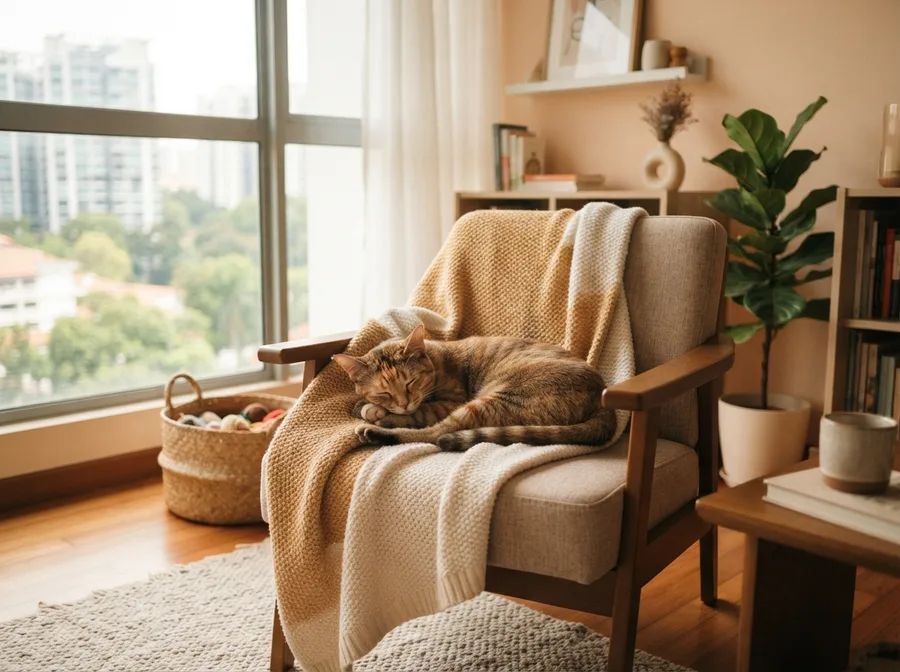 A rescued cat settled in a new home