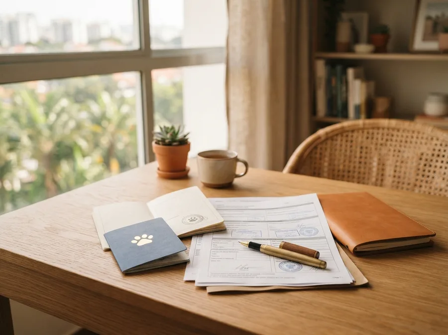 Pet import paperwork on a desk