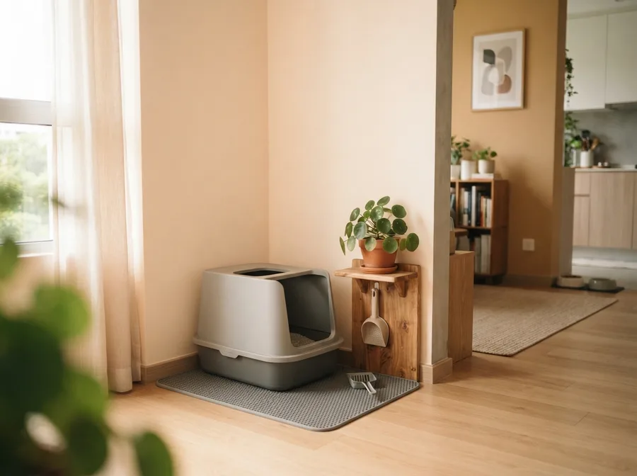 A litter tray placed in a quiet corner