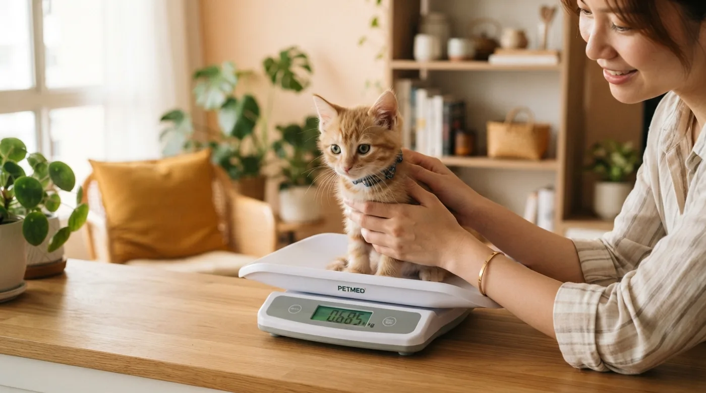 A kitten being weighed at the vet