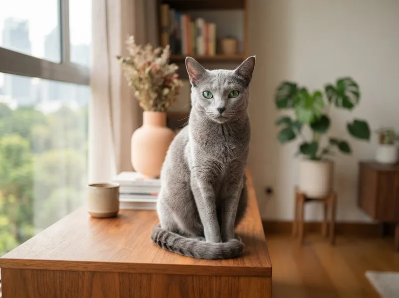 A Russian Blue cat