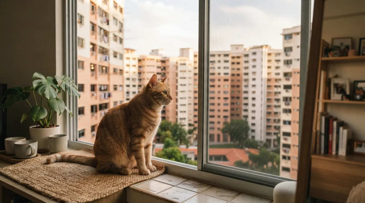 A cat on the windowsill of a Singapore HDB flat