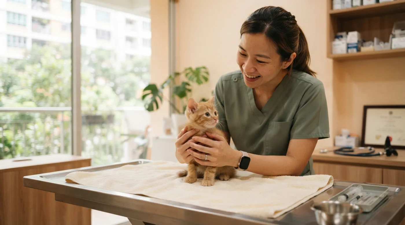 A kitten on a veterinary examination table