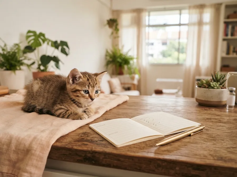 A kitten vaccination record card at a clinic