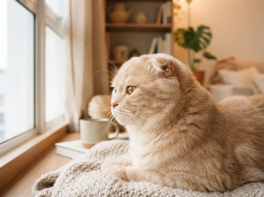 Close-up of a Scottish Fold showing its folded ears